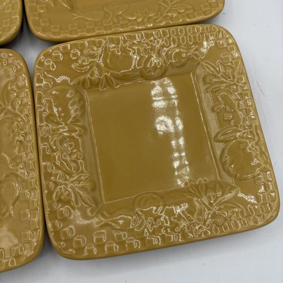 Signature Housewares Stoneware Salad Plates Set 4 Square Embossed 6"‎ Wheat Gold - Picture 6 of 13